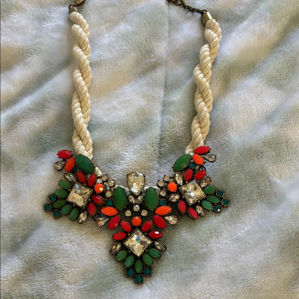 Vibrant Jewel-Toned Necklace with Cream Rope